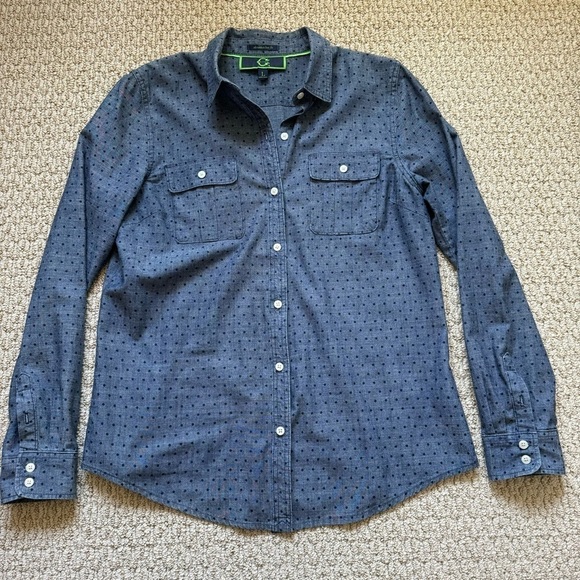 C. Wonder Blue Denim Cotton Polka Dot shrunken boy fit button down shirt… - Picture 2 of 16